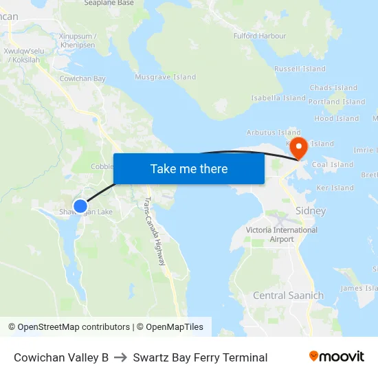 Cowichan Valley B to Swartz Bay Ferry Terminal map