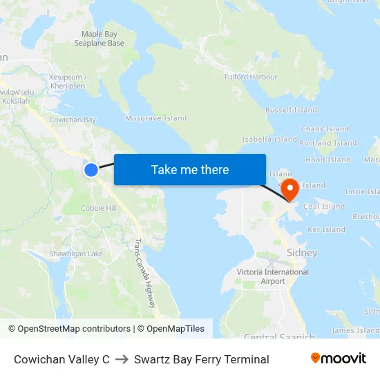 Cowichan Valley C to Swartz Bay Ferry Terminal map