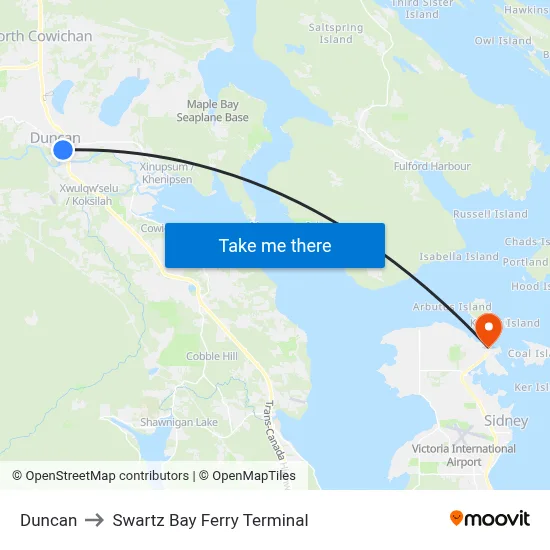 Duncan to Swartz Bay Ferry Terminal map
