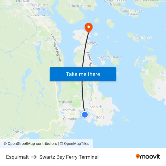 Esquimalt to Swartz Bay Ferry Terminal map