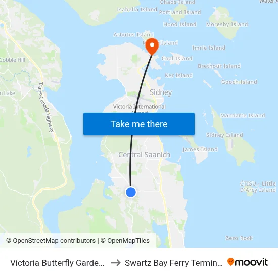 Victoria Butterfly Gardens to Swartz Bay Ferry Terminal map