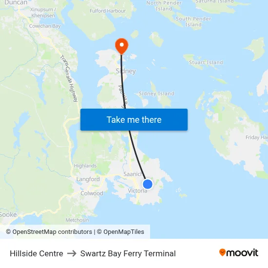 Hillside Centre to Swartz Bay Ferry Terminal map