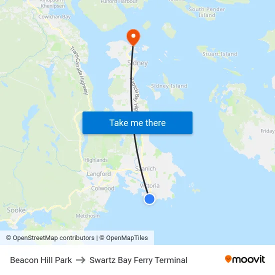 Beacon Hill Park to Swartz Bay Ferry Terminal map