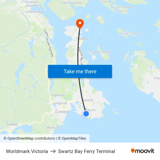 Worldmark Victoria to Swartz Bay Ferry Terminal map