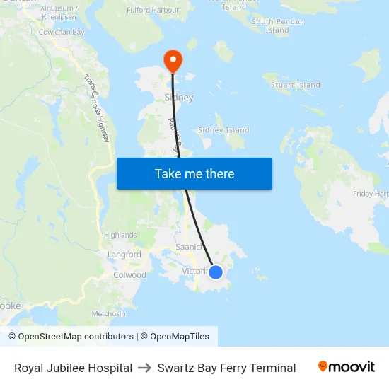 Royal Jubilee Hospital to Swartz Bay Ferry Terminal map