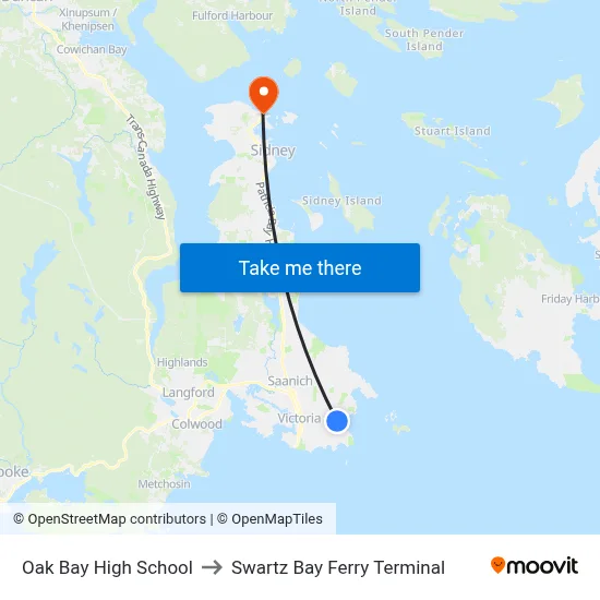 Oak Bay High School to Swartz Bay Ferry Terminal map