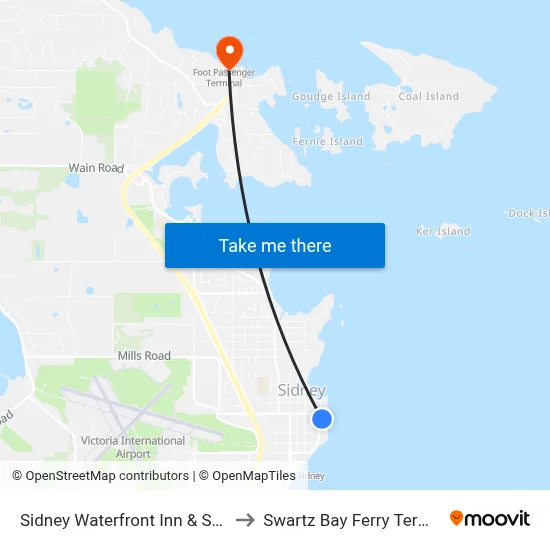 Sidney Waterfront Inn & Suites to Swartz Bay Ferry Terminal map