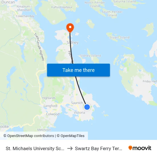 St. Michaels University School to Swartz Bay Ferry Terminal map