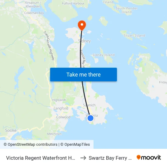 Victoria Regent Waterfront Hotel & Suites to Swartz Bay Ferry Terminal map