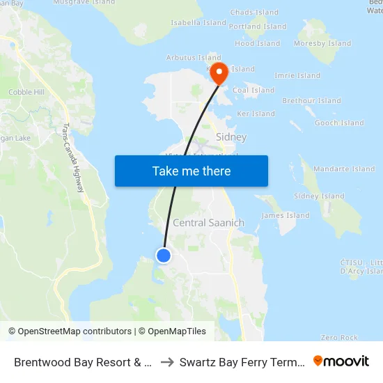 Brentwood Bay Resort & Spa to Swartz Bay Ferry Terminal map