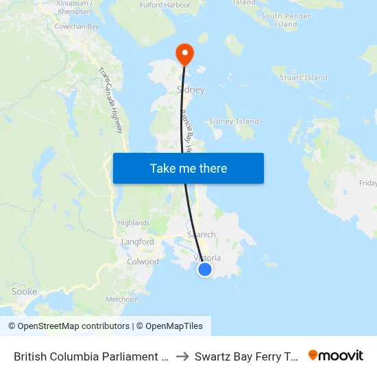British Columbia Parliament Buildings to Swartz Bay Ferry Terminal map