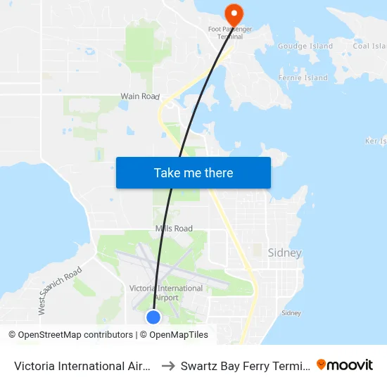 Victoria International Airport to Swartz Bay Ferry Terminal map