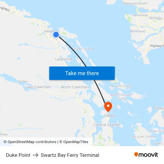 Duke Point to Swartz Bay Ferry Terminal map