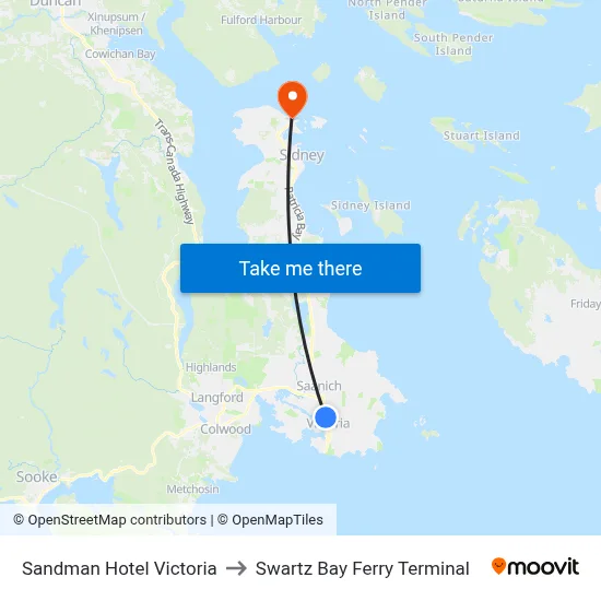 Sandman Hotel Victoria to Swartz Bay Ferry Terminal map