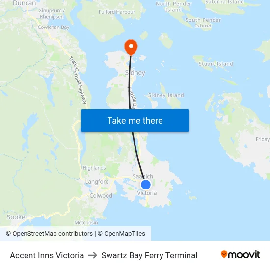 Accent Inns Victoria to Swartz Bay Ferry Terminal map
