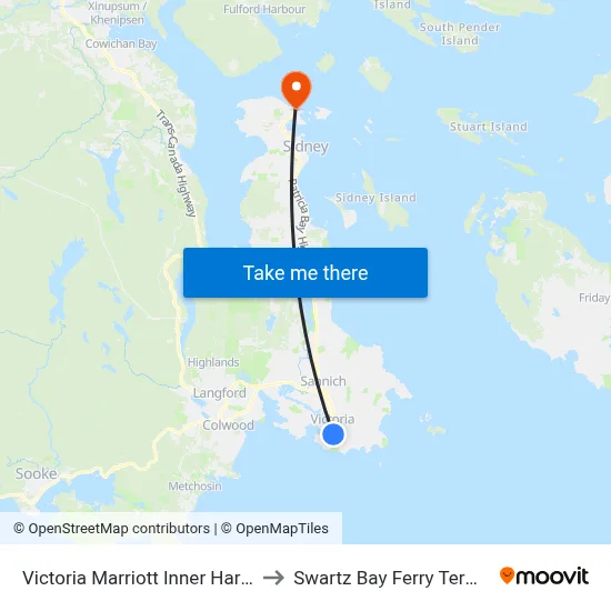 Victoria Marriott Inner Harbour to Swartz Bay Ferry Terminal map