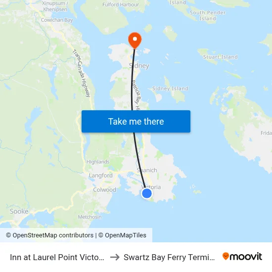 Inn at Laurel Point Victoria to Swartz Bay Ferry Terminal map