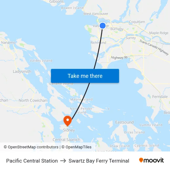 Pacific Central Station to Swartz Bay Ferry Terminal map