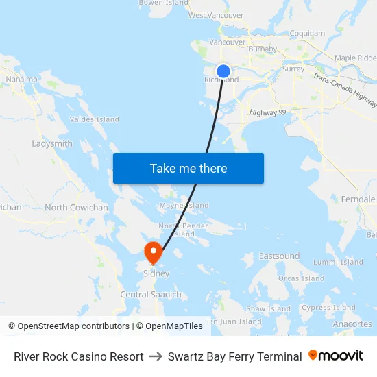 River Rock Casino Resort to Swartz Bay Ferry Terminal map