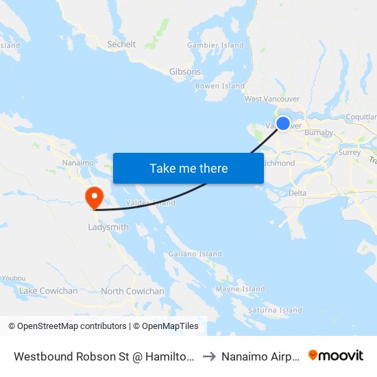 Westbound Robson St @ Hamilton St to Nanaimo Airport map