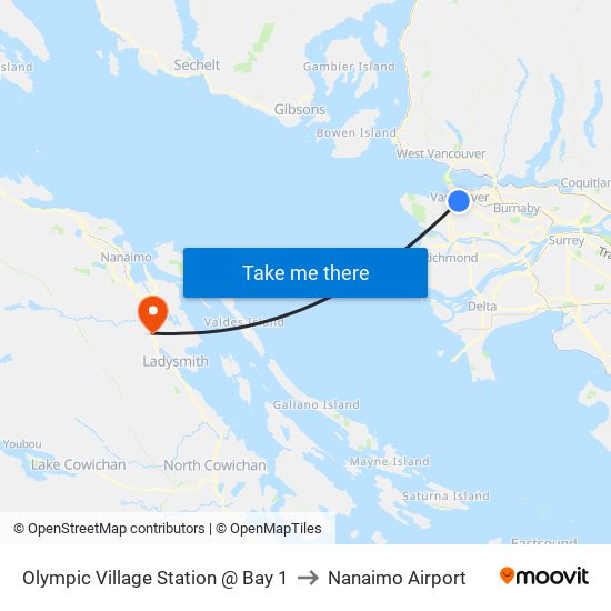 Olympic Village Station @ Bay 1 to Nanaimo Airport map