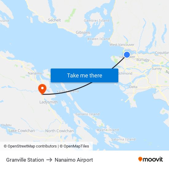 Granville Station to Nanaimo Airport map
