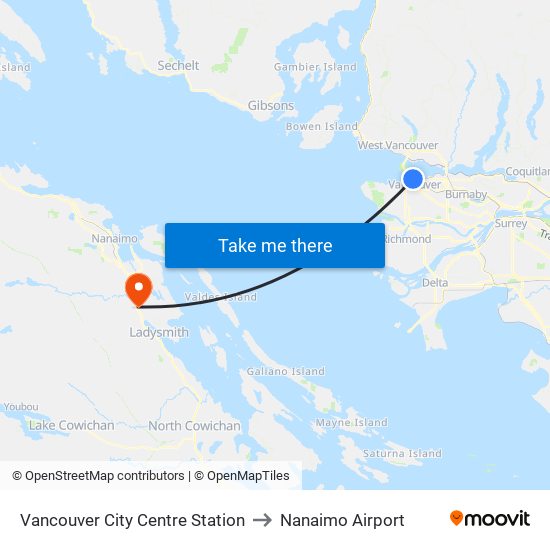 Vancouver City Centre Station to Nanaimo Airport map