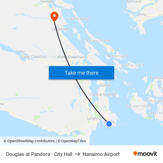 Douglas at Pandora - City Hall to Nanaimo Airport map