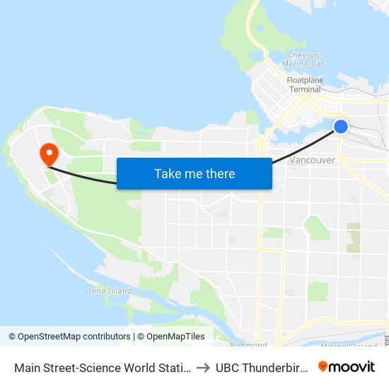 Main Street-Science World Station @ Bay 1 to UBC Thunderbird Arena map