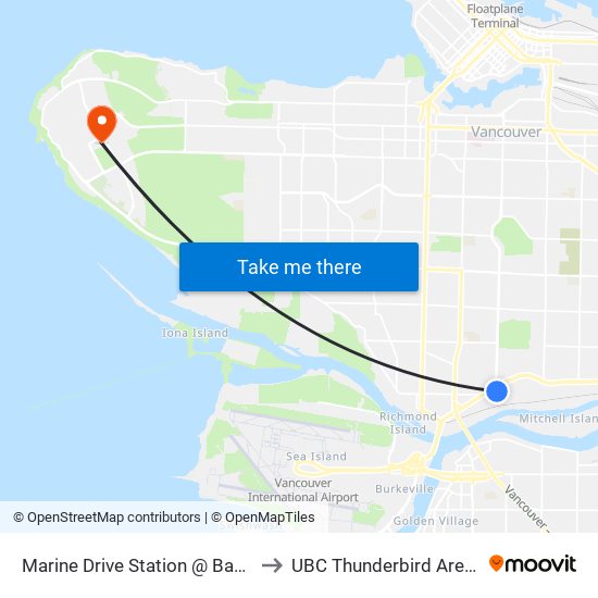 Marine Drive Station @ Bay 1 to UBC Thunderbird Arena map