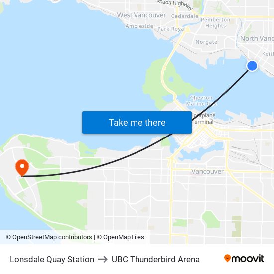 Lonsdale Quay Station to UBC Thunderbird Arena map