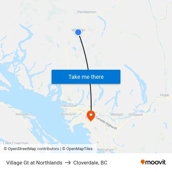 Village Gt at Northlands to Cloverdale, BC map