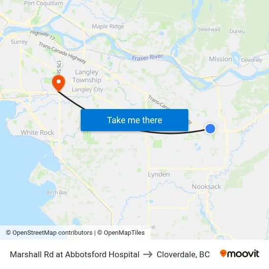 Marshall Rd at Abbotsford Hospital to Cloverdale, BC map