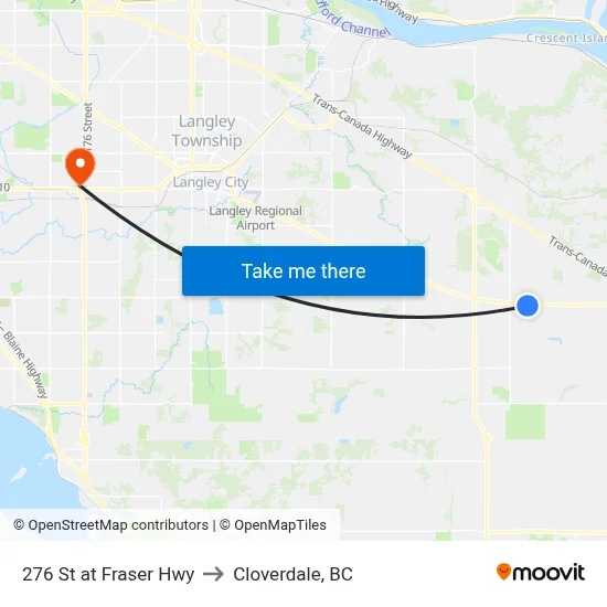 276 St at Fraser Hwy to Cloverdale, BC map