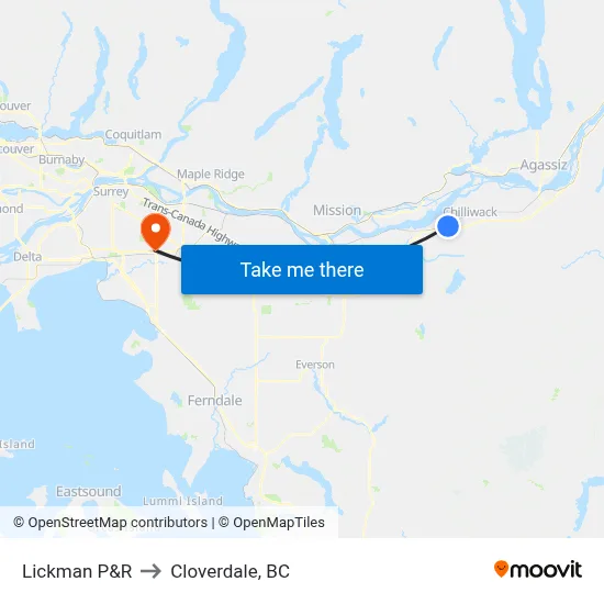 Lickman P&R to Cloverdale, BC map