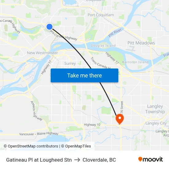 Gatineau Pl at Lougheed Stn to Cloverdale, BC map