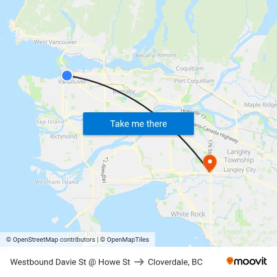 Westbound Davie St @ Howe St to Cloverdale, BC map