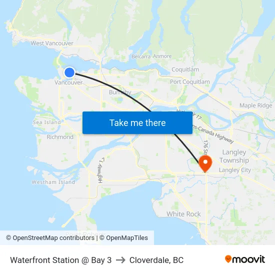 Waterfront Station @ Bay 3 to Cloverdale, BC map