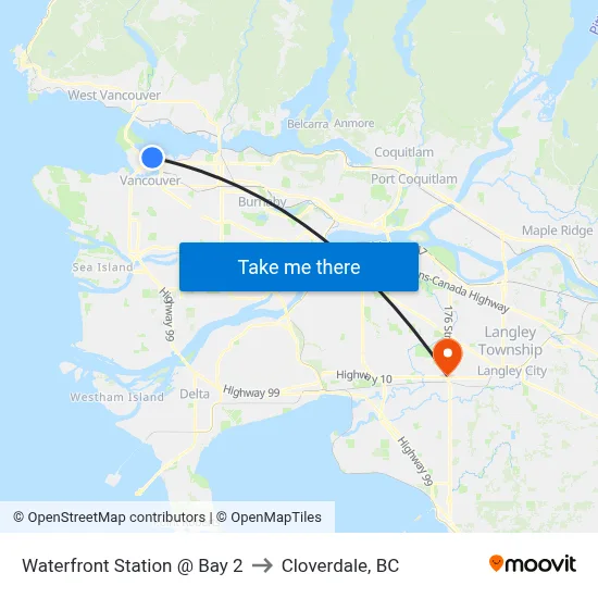 Waterfront Station @ Bay 2 to Cloverdale, BC map