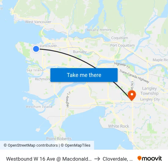 Westbound W 16 Ave @ Macdonald St to Cloverdale, BC map