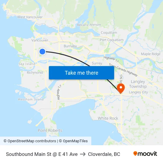 Southbound Main St @ E 41 Ave to Cloverdale, BC map