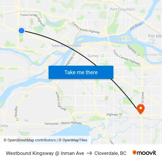 Westbound Kingsway @ Inman Ave to Cloverdale, BC map