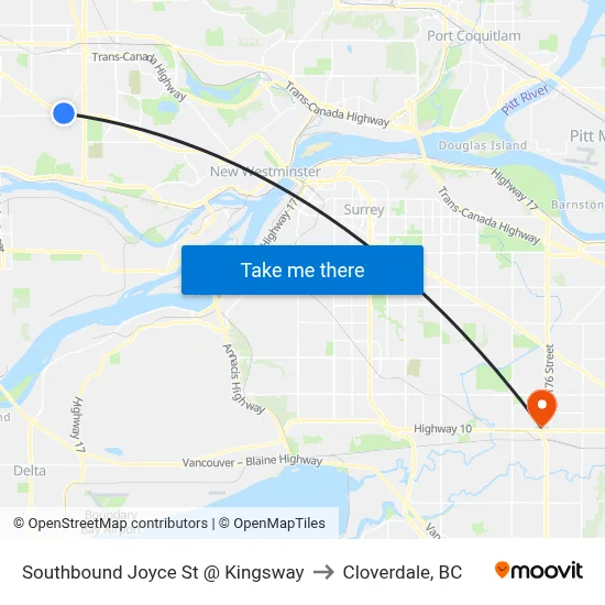 Southbound Joyce St @ Kingsway to Cloverdale, BC map