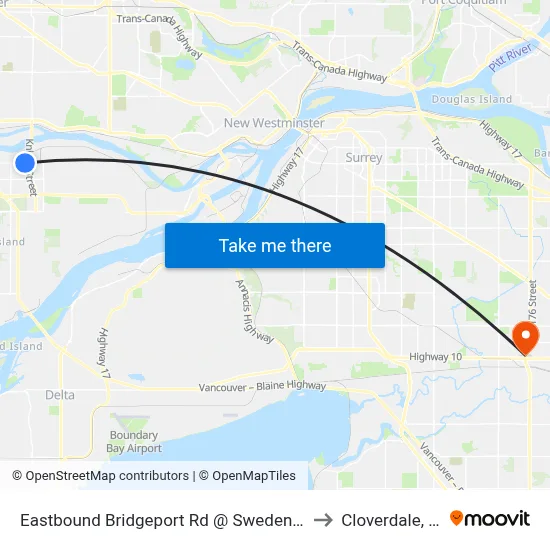 Eastbound Bridgeport Rd @ Sweden Way to Cloverdale, BC map