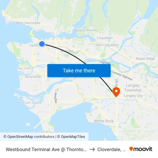 Westbound Terminal Ave @ Thornton St to Cloverdale, BC map