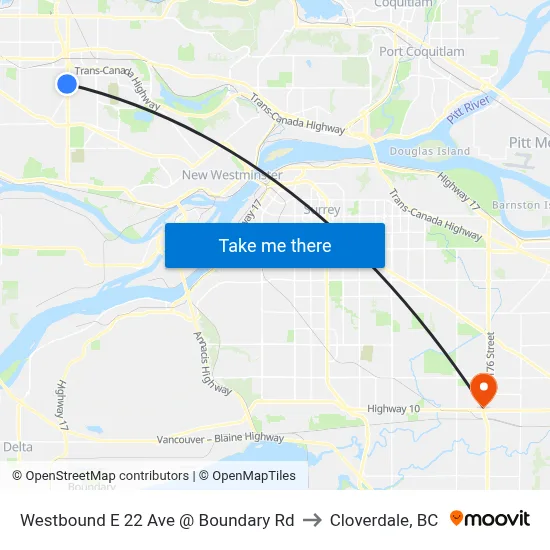 Westbound E 22 Ave @ Boundary Rd to Cloverdale, BC map