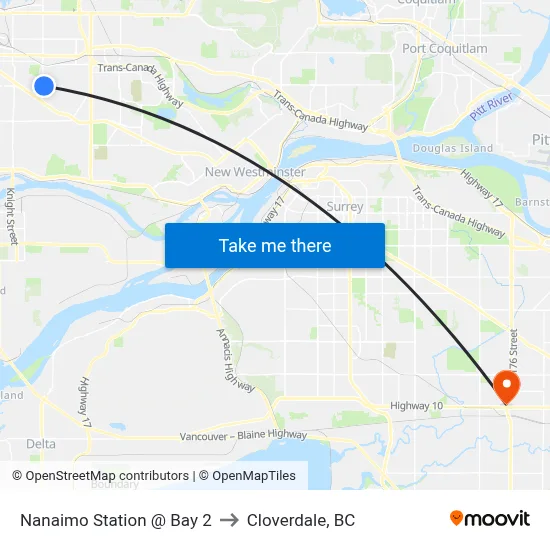 Nanaimo Station @ Bay 2 to Cloverdale, BC map