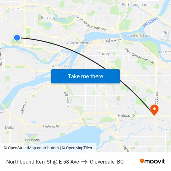 Northbound Kerr St @ E 58 Ave to Cloverdale, BC map