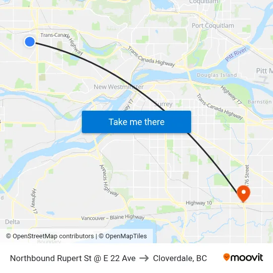 Northbound Rupert St @ E 22 Ave to Cloverdale, BC map