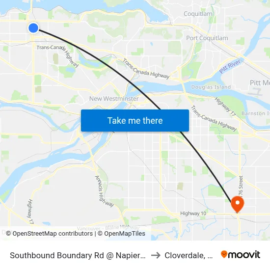 Southbound Boundary Rd @ Napier St to Cloverdale, BC map